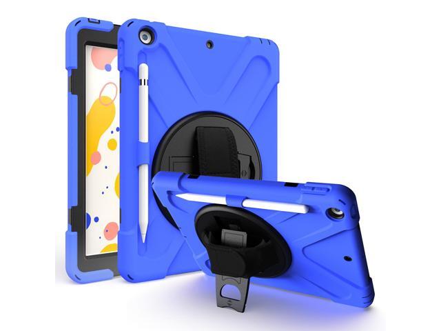 iPad 102 8th 7th Gen Case Shockproof Heavy Duty Dual-Layer Protection Pencil Loop Holder Hand/Palm Secure Grip Carry Shoulder Strap Sling for