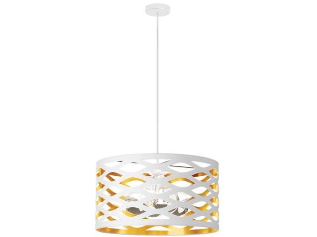 Dainolite 4 Light Pendant w/ Cut Out Drum Shade White On Gold - CUT-214P-692