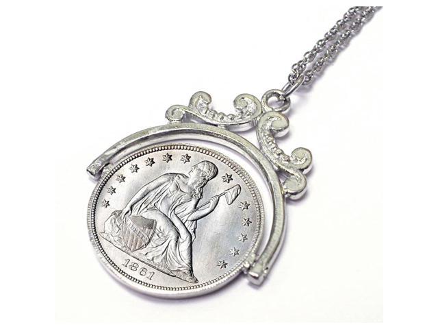 American Coin Treasures Sterling Silver Civil War Seated Liberty Dime Spinner Necklace