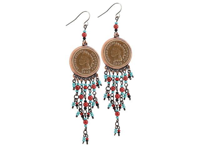 Coppertone Indian Head Cent Chandelier Earrings