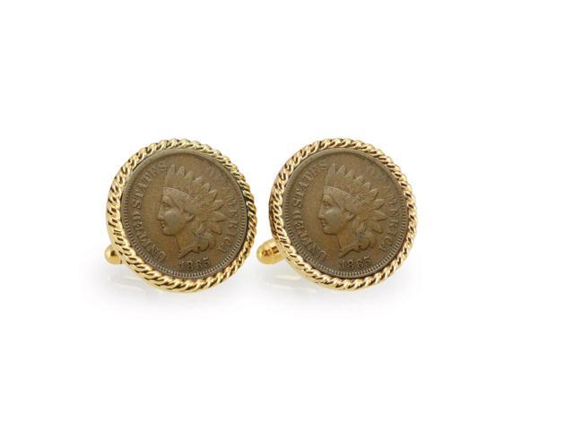 American Coin Treasures Civil War Indian Head Penny Goldtone Rope Bezel Cuff Links