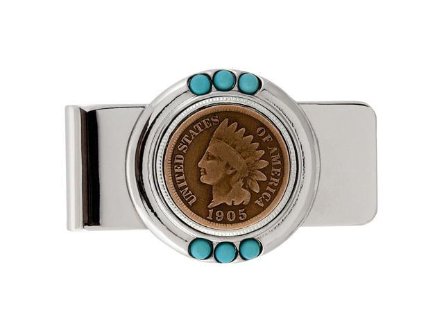 American Coin Treasures Indian Head Penny Turquoise Money Clip