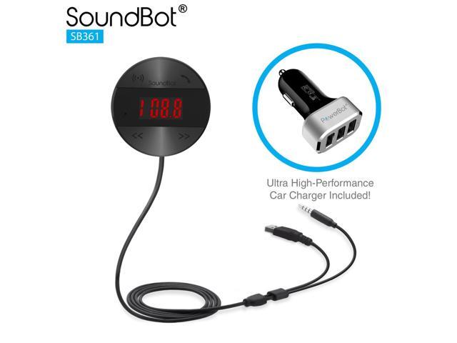 SoundBot SB361 FM RADIO Wireless Transmitter Receiver Adapter Universal Car Kit Music Streaming & Hands-Free Talking Dongle 3 Port USB Car Charger