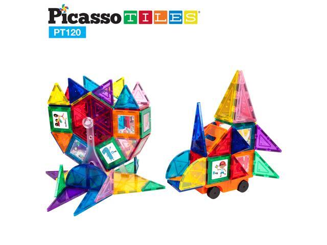 PicassoTiles 120pc Master Builder Magnetic Building Block Construction Set with Ferris Wheel 3-in-1 Theme Castle Click-In 28 Educational