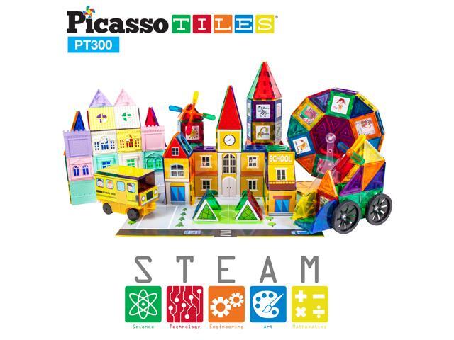 PicassoTiles 300pc Master Builder Magnetic Building Block Construction Set with Ferris Wheel 3-in-1 Theme Castle Click-In 28 Early Education