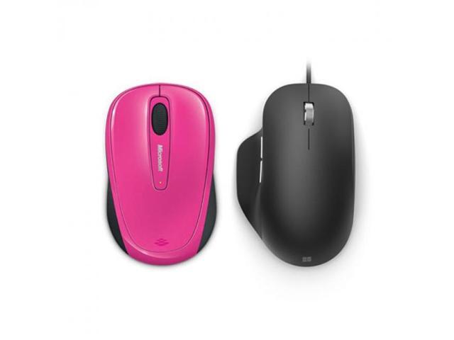 Microsoft 3500 Wireless Mobile Mouse- Pink + Microsoft Ergonomic Mouse Black - Wireless Connectivity for Pink Mouse - USB 20 Connectivity for