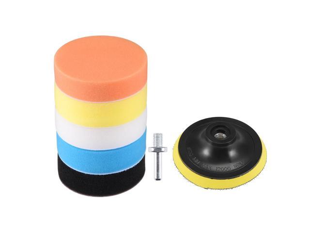 4' Car Foam Drill Polishing Pad Kit 5pcs Flat Sponge Pads 1pcs Hook and Loop Backing Pad with M10 Drill Adapter for Auto Boat