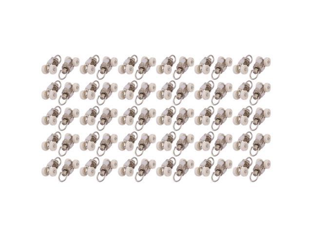 Home Dorm Plastic Double Wheel Curtain Drapery Track Roller Carrier Beige 60 Pcs