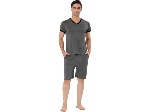 Men's Sleepwear Set V-Neck Short Sleeve and Shorts Lounge Pajama Set Suit X-Large Dark Gray