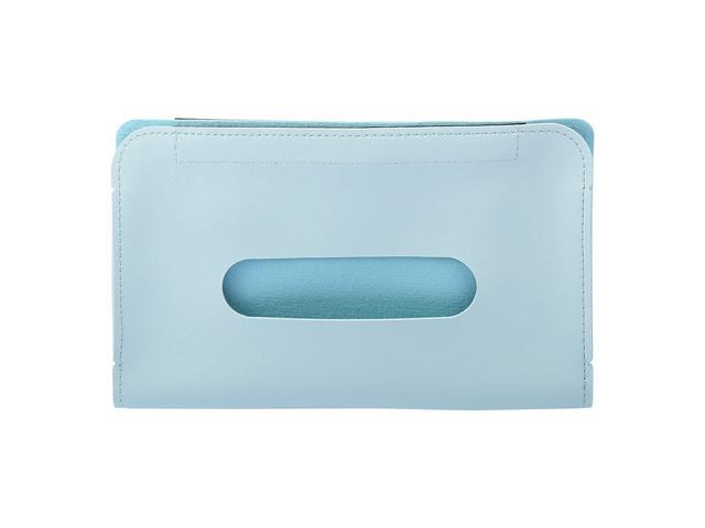 Sun Visor Tissue Napkin Holder Case Box Cover PU Leather Blue for Car SUV Truck RV