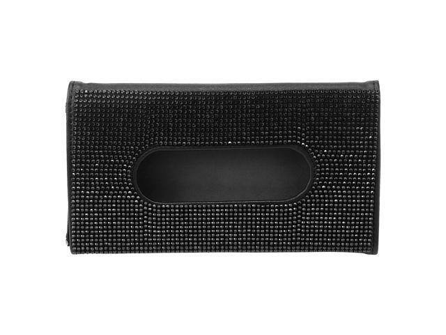 Sun Visor Tissue Box Holder Rhinestone Napkin Holder PU Leather Black for Car SUV Truck RV