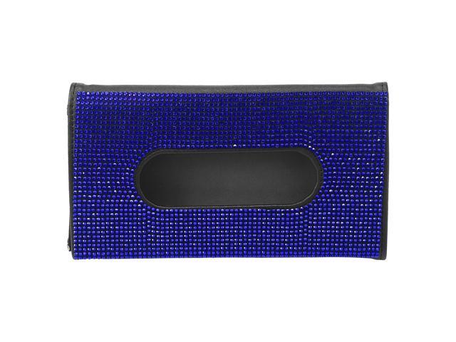 Sun Visor Tissue Napkin Box Holder Case with Blue Rhinestone PU Leather for Car SUV Truck RV