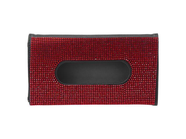 Sun Visor Tissue Napkin Box Holder Case with Red Rhinestone PU Leather for Car SUV Truck RV