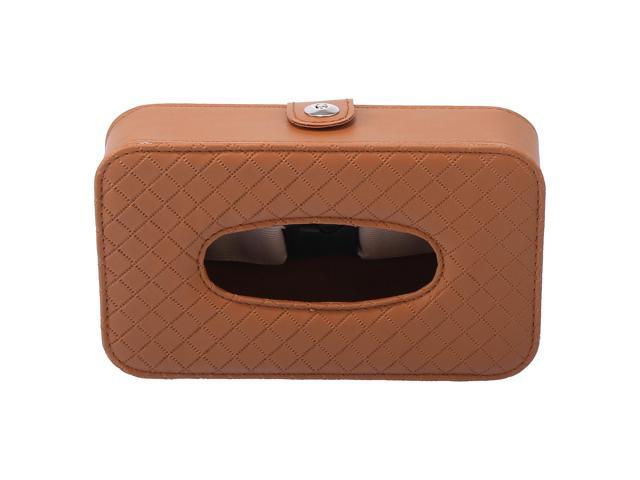 Sun Visor Backseat Tissue Napkin Box Holder Case with Strap PU Leather Brown for Car SUV Truck RV
