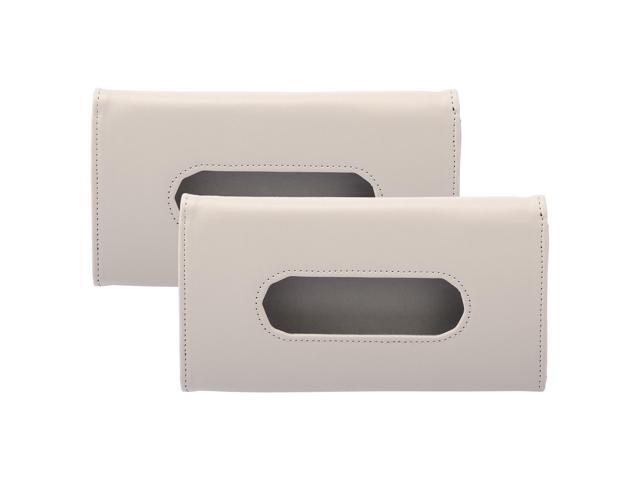 2pcs Sun Visor Tissue Napkin Box Holder Case PU Leather Beige for Car SUV Truck RV
