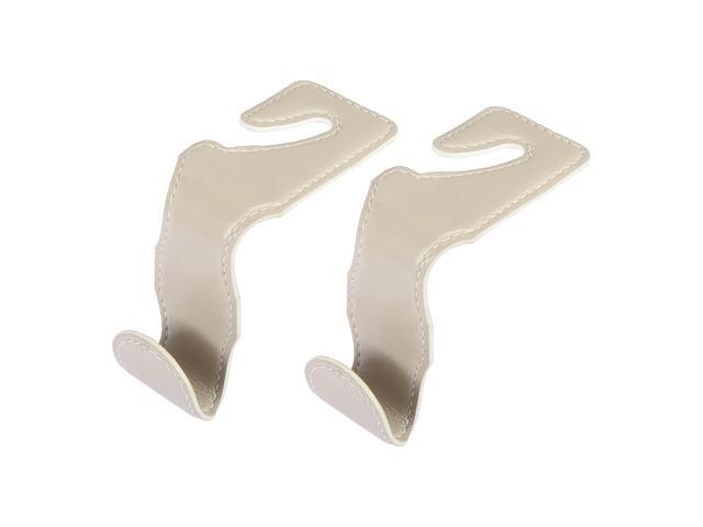 2pcs Universal Microfiber Leather Car Headrest Hook Vehicle Back Seat Hanger Holder Hooks for Purse Cloth Drink Grocery Bag Beige