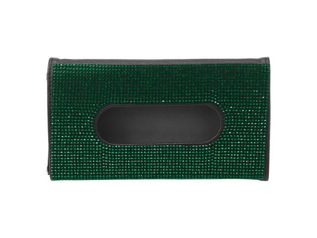 Sun Visor Tissue Box Holder with Green Rhinestone Napkin Holder PU Leather for Car SUV Truck RV