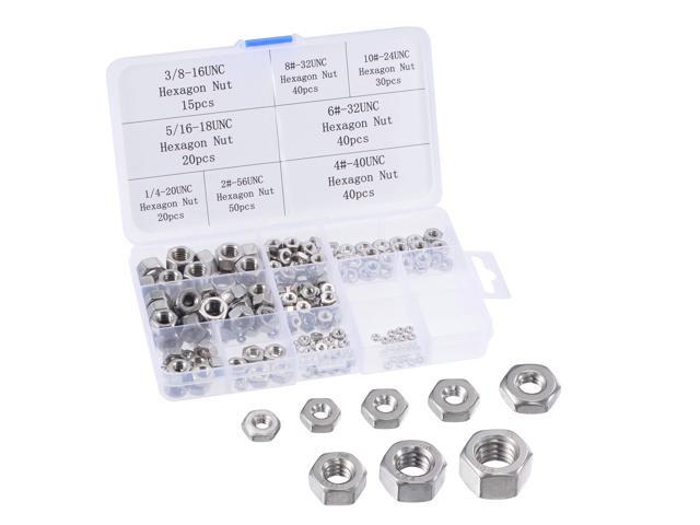 Hex Nuts - 255Pcs 8-Size Carbon Steel Hexagon Nut Assortment Kit for Screw Bolt Size: 1/4-20 to 10 24