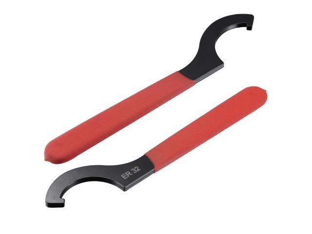C Hook Spanner Wrench for Lathe Clamping ER32 Collet Chuck Nut with Red Non-slip Handle 2pcs