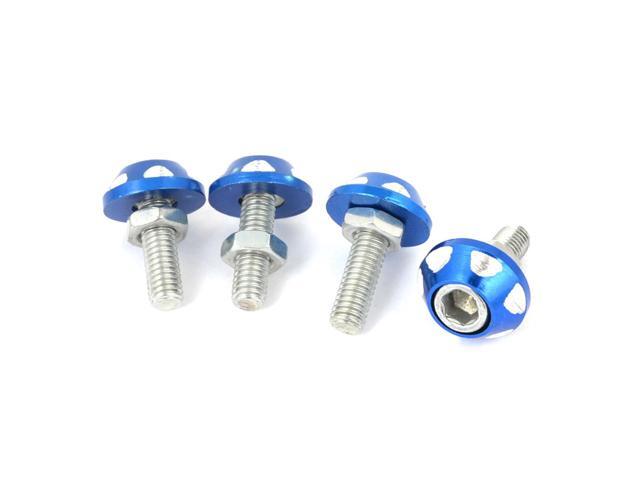 Unique Bargains 4 Pcs Silver Tone Blue Hex Head Car Decorative License Plate Bolts Screws