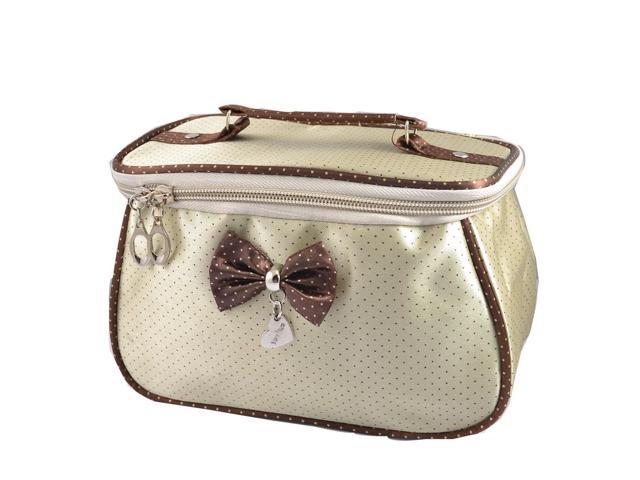Global Bargains Lady Dots Pattern Bowknot Accent Rectangle Cosmetic Makeup Bag Purse Beige (Luggage & Bags) photo