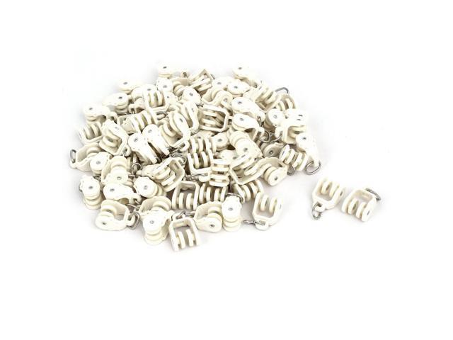 Global Bargains11mm Dia Twin Wheel Plastic Curtain Track Rail Sliding Rollers Beige 100pcs