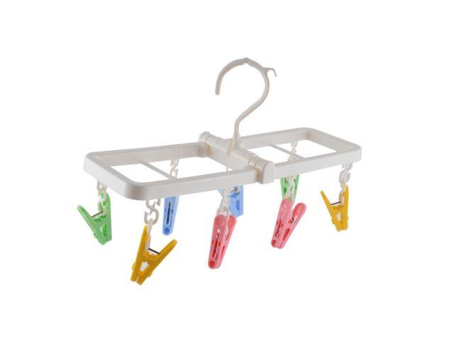 Unique Bargains Home Plastic Foldable 8 Clothespins Underwear Sock Clothes Hanger Clip Rack