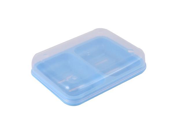 Plastic Rectangle Hollow Out Bottom Two Section Soap Case Box Holder Blue