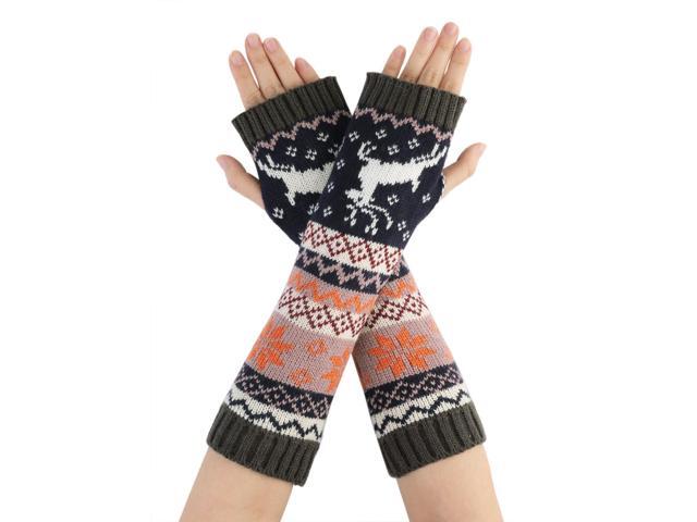 Unisex's Thumb Hole Warmers Winter Ribbing Knitted Gloves Deer Dark Gray