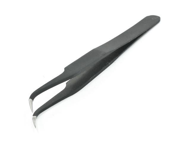 Unique Bargains 120mm Long Black Metal Head Hand Tool Nipper Anti-Static Curved Tweezers