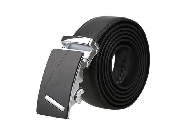Unique Bargains Men's Large Business Automatic Buckle Dress Leather Belt Width 1 3/8' Black (Size 160cm)