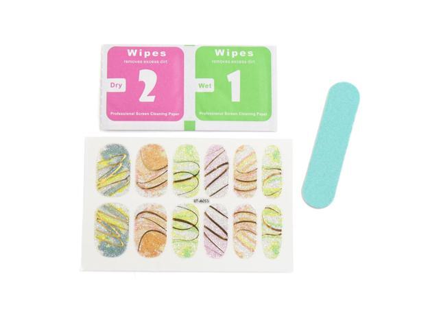 5 Sets Lines Printed Glitter Full Cover Adhesive Nail Art Stickers Nails Polish Salon Tips Decals