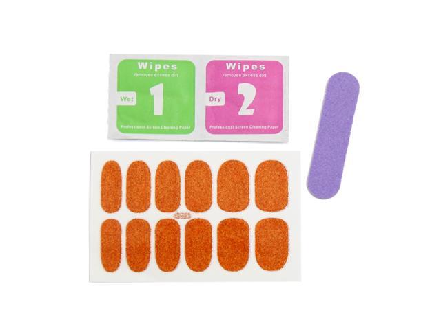 5 Sets Orange Glitter Full Cover Adhesive Nail Art Stickers Nails Polish Salon Tips Decals