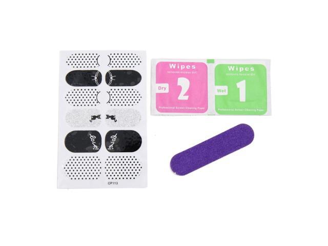 5 Sets Black White Full Cover Adhesive Nail Art Stickers Nails Manicure Salon Tips Decals