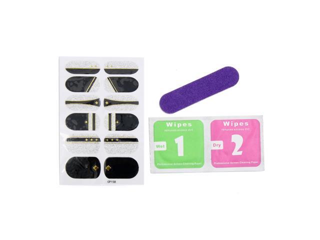 5 Sets Black Glitter Full Cover Adhesive Nail Art Stickers Nails Polish Salon Tips Decals