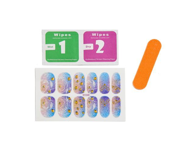 5 Sets Blue Pink Glitter Full Cover Adhesive Nail Stickers Manicure DIY Nails Art Design Tips Decals Decoration