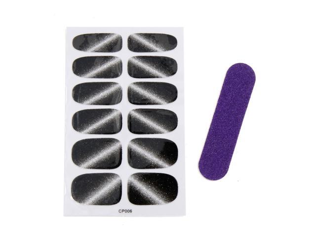 5 Sets Black Shiny Full Cover Adhesive Nail Stickers Manicure DIY Nails Art Salon Design Tips Decals