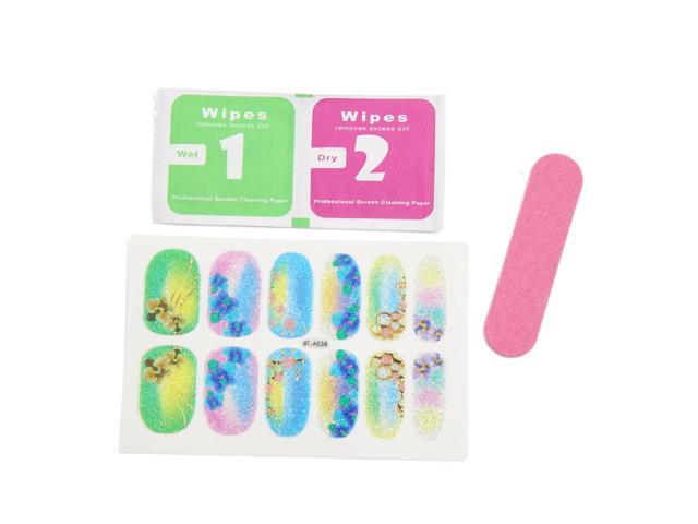 5 Sets Blue Green Glitter Full Cover Adhesive Nail Art Stickers Nails Polish Salon Tips Decals