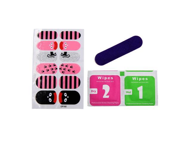 5 Sets Pink Black Full Cover Adhesive Nail Art Stickers Manicure DIY Nails Salon Tips Decals