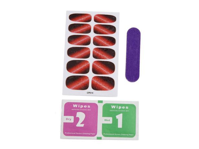 5 Sets Red Glitter Full Cover Self Adhesive Nail Art Stickers Manicure Nails Beauty Tips Decals