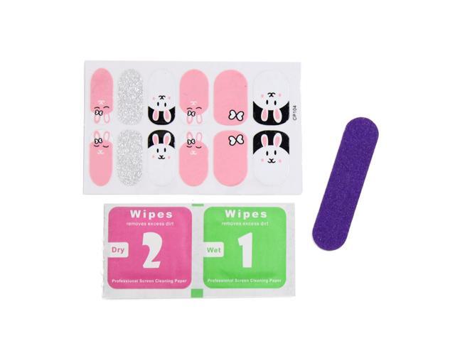 5 Sets Pink White Shiny Full Cover Adhesive Nail Art Stickers Nails Polish Salon Tips Decals