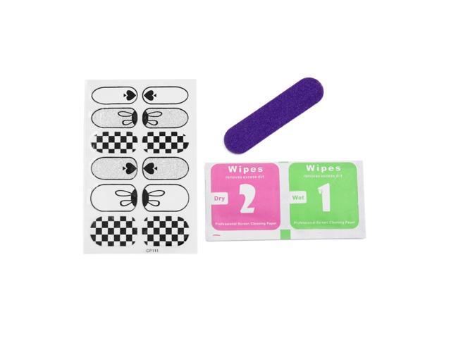 5 Sets Black White Shiny Full Cover Adhesive Nail Art Stickers Manicure DIY Nails Design Tips Decals