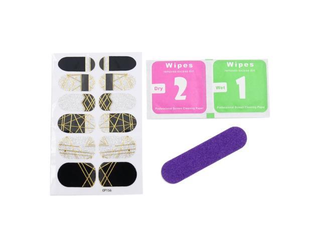5 Sets Black Gold Tone Shiny Full Cover Adhesive Nail Art Stickers Nails Polish Salon Tips Decals