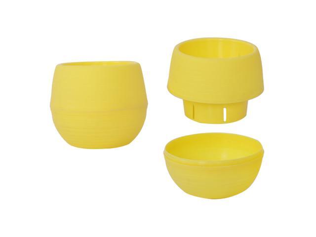 Office Plastic Round Desktop Decor Plant Holder Container Flower Pot Yellow 2pcs