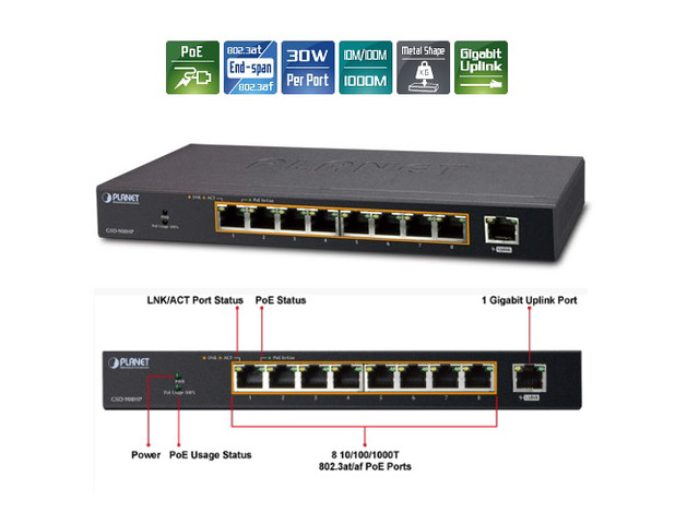 NeweggBusiness - Planet GSD-908HP 8-Port 10/100/1000T 802.3at PoE