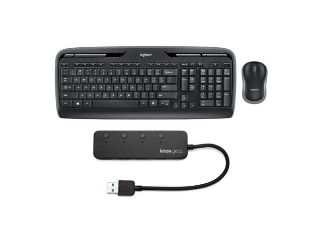 Logitech MK320 Wireless Keyboard and Mouse with Knox 30 4 Port USB Hub