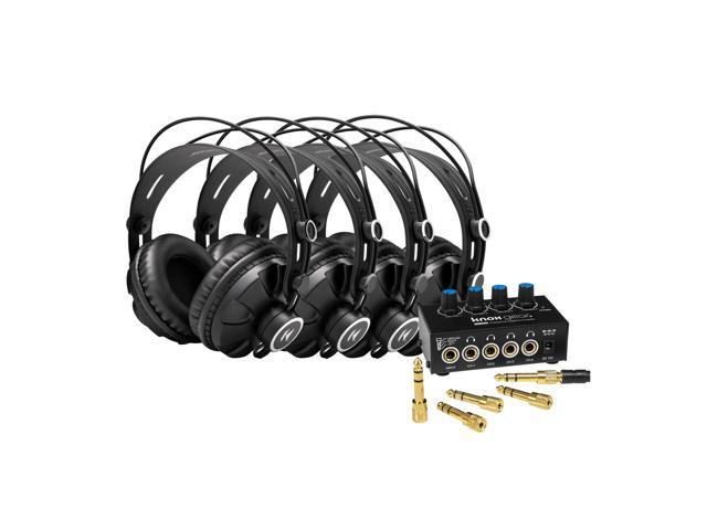 NeweggBusiness Knox Gear Studio Monitor Headphones 4 Pack with 4 Channel Headphone Amplifier