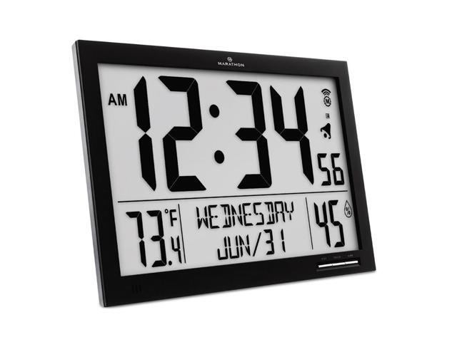 Marathon CL030062FD BK Slim Atomic Full Calendar Clock Black