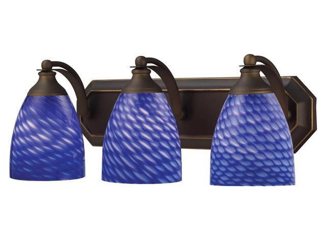 3 Light Vanity In Aged Bronze And Sapphire Glass - LED 800 Lumens (2400 Lumens Total) With Full Scale Dimming Range 60 Watt (180 Watt