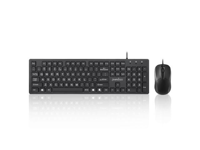 Perixx PERIDUO-117 Wired USB Standard Keyboard and Mouse Combo-Set with Big Print Letter Black